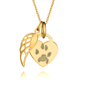 Gold Angel Wing Paw Print Necklace - Memorial Jewellery - Paw Print Jewellery - Inscripture